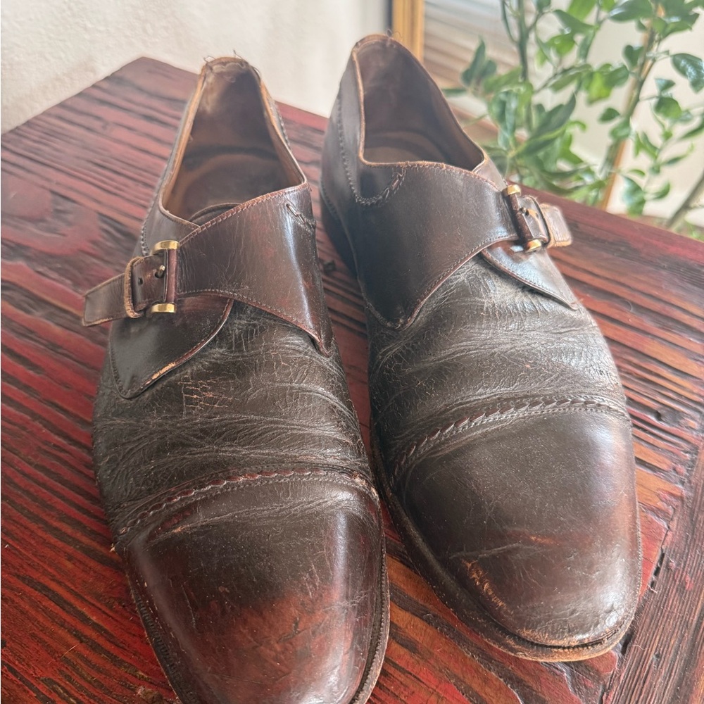 Mezlan Men's Brown Leather Monk Strap Shoes